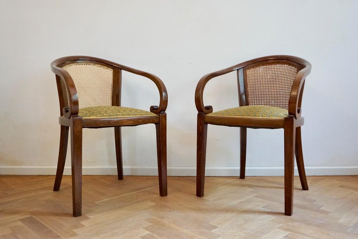 Pair of Thonet Armchairs in Style of Otto Prutscher, with Backhausen Upholstery In Good Condition In  Budapest, HU