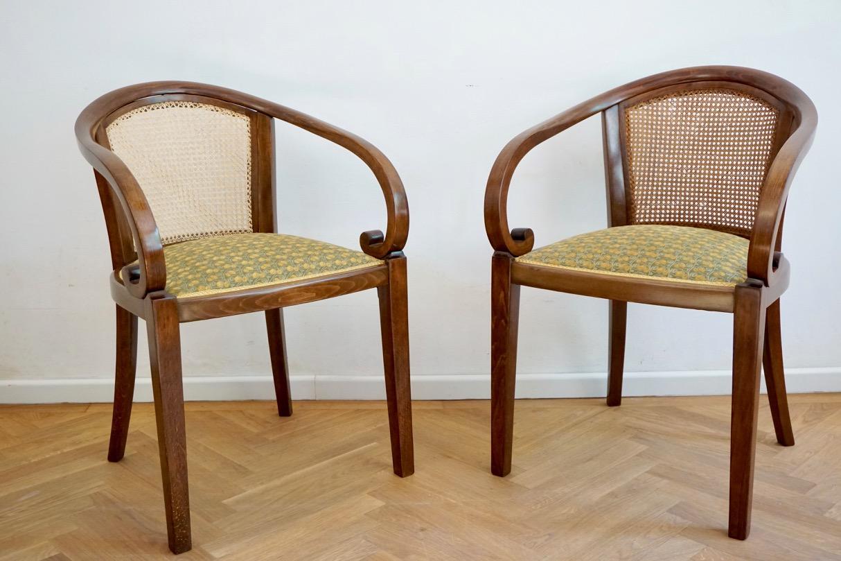 Early 20th Century Pair of Thonet Armchairs in Style of Otto Prutscher, with Backhausen Upholstery