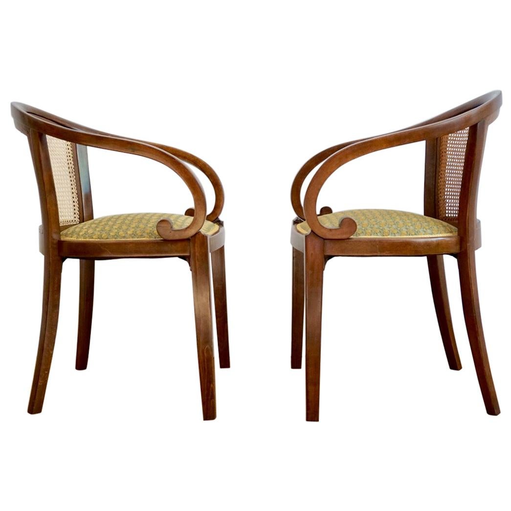 Pair of Thonet Armchairs in Style of Otto Prutscher, with Backhausen Upholstery