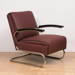 Pair of Thonet Art Deco Armchairs Bauhaus Design with Polished Cantilever Frames