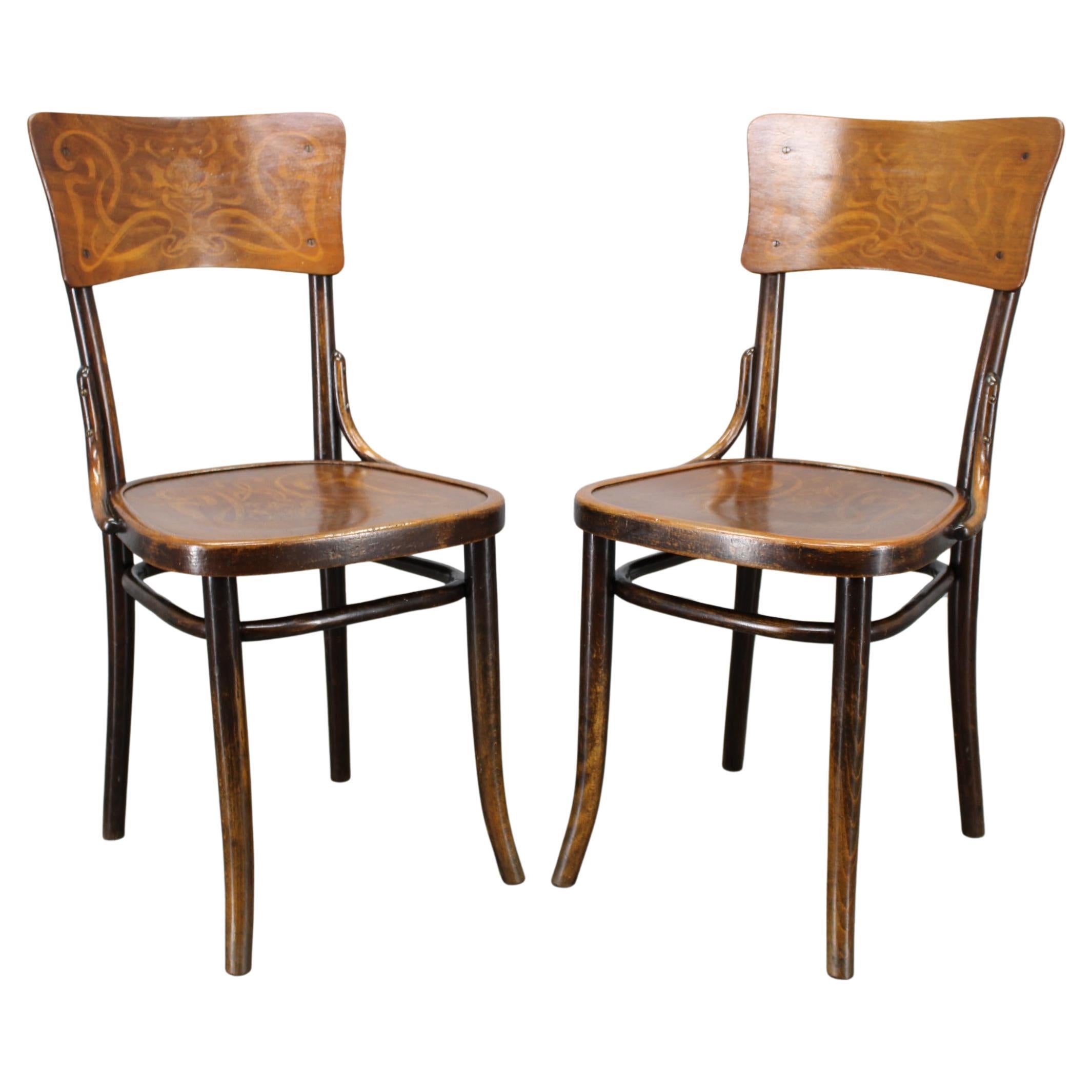 Pair of Thonet Art Nouveau Bentwood Chairs, Czechoslovakia, 1920s For Sale