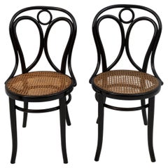 Antique Pair of Thonet Bent Beech and Vienna Straw Chairs, 1890