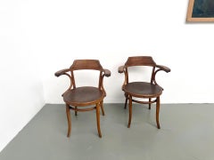 Pair of Thonet bent beech office armchairs