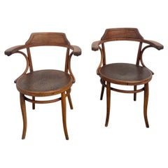 Pair of Thonet bent beech office armchairs