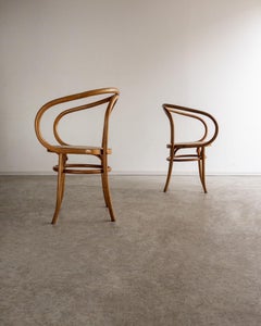 Pair of Thonet Bentwood Armchairs with Cane Seats, Circa 1960