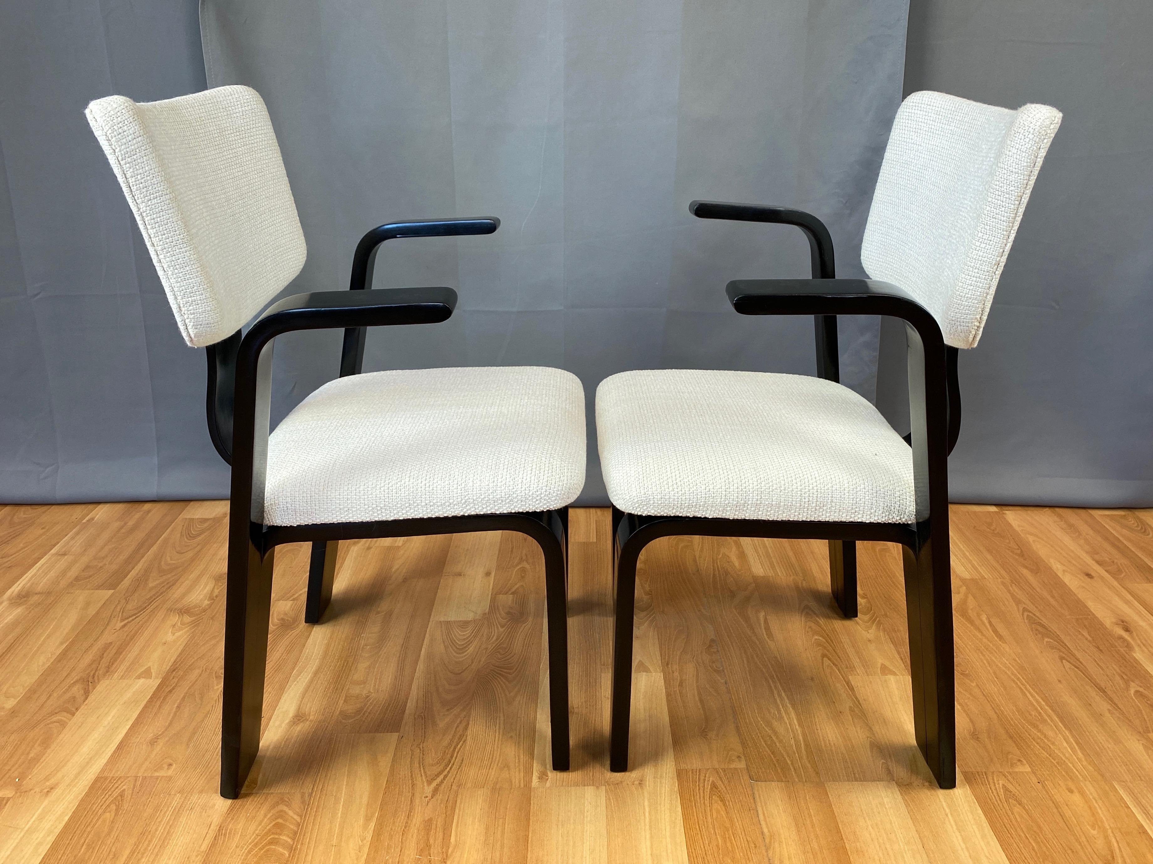 Pair of Thonet Black Lacquered Bentwood Armchairs with Upholstered Seats, 1940s For Sale 4