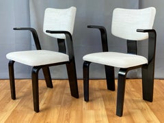 Pair of Thonet Black Lacquered Bentwood Armchairs with Upholstered Seats, 1940s