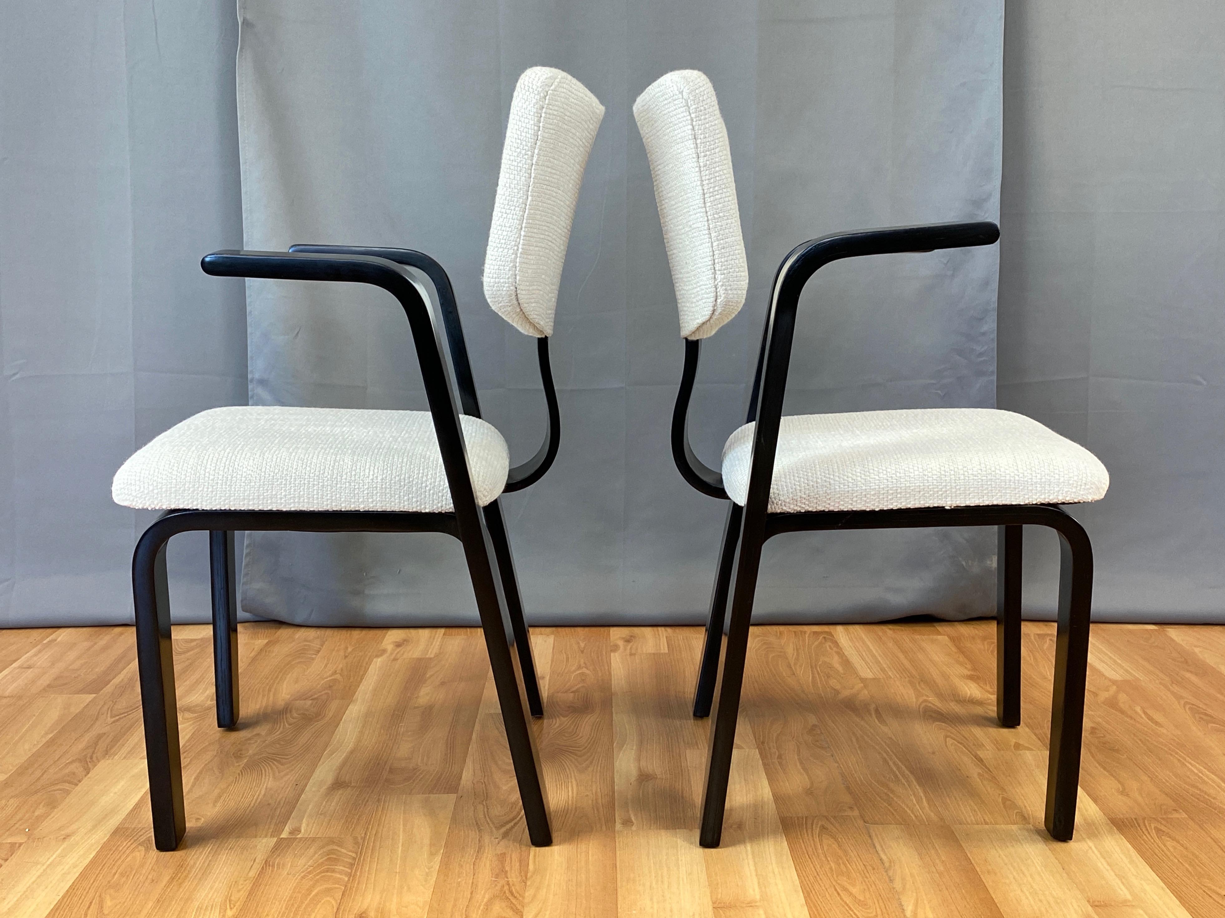 American Pair of Thonet Black Lacquered Bentwood Armchairs with Upholstered Seats, 1940s For Sale