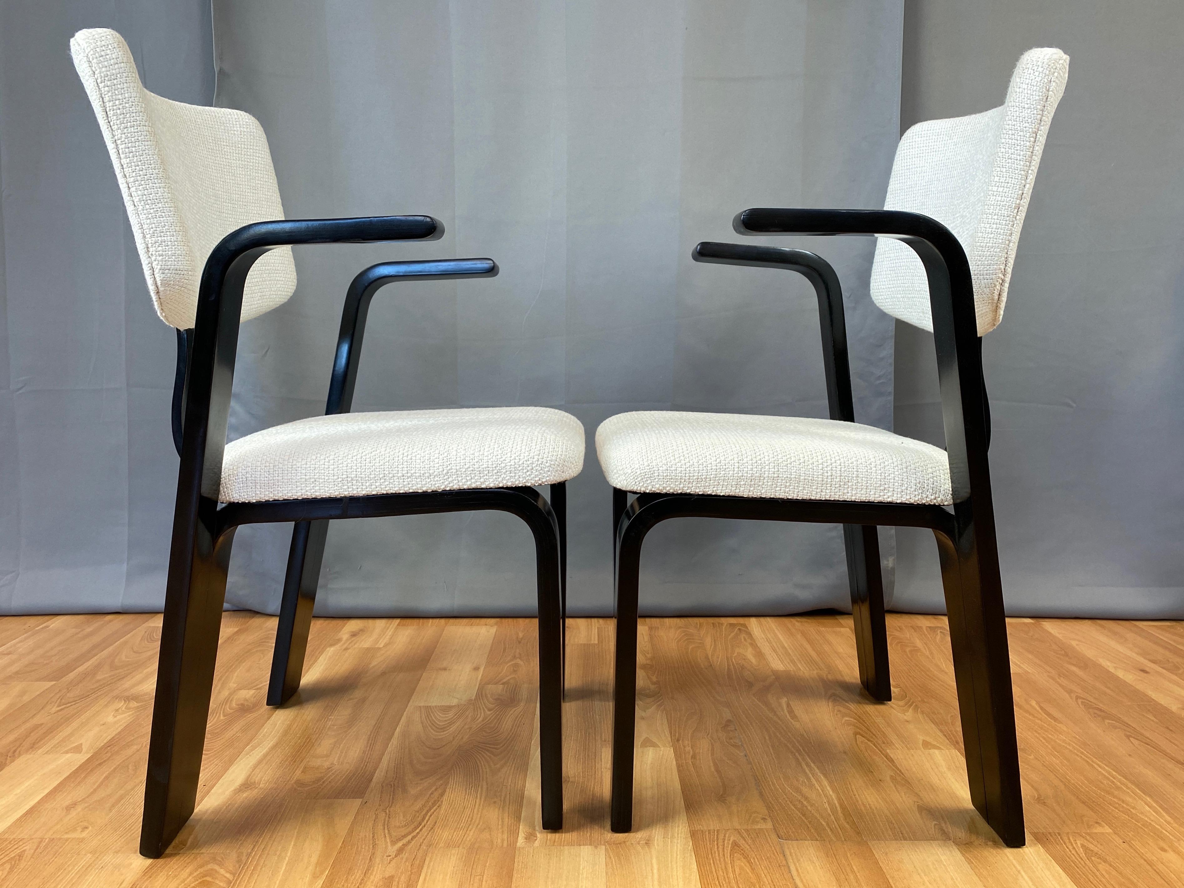 Upholstery Pair of Thonet Black Lacquered Bentwood Armchairs with Upholstered Seats, 1940s For Sale