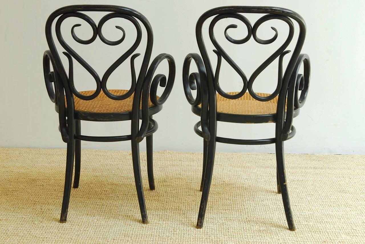 Cane Pair of Thonet Cafe Daum Style Bentwood Armchairs