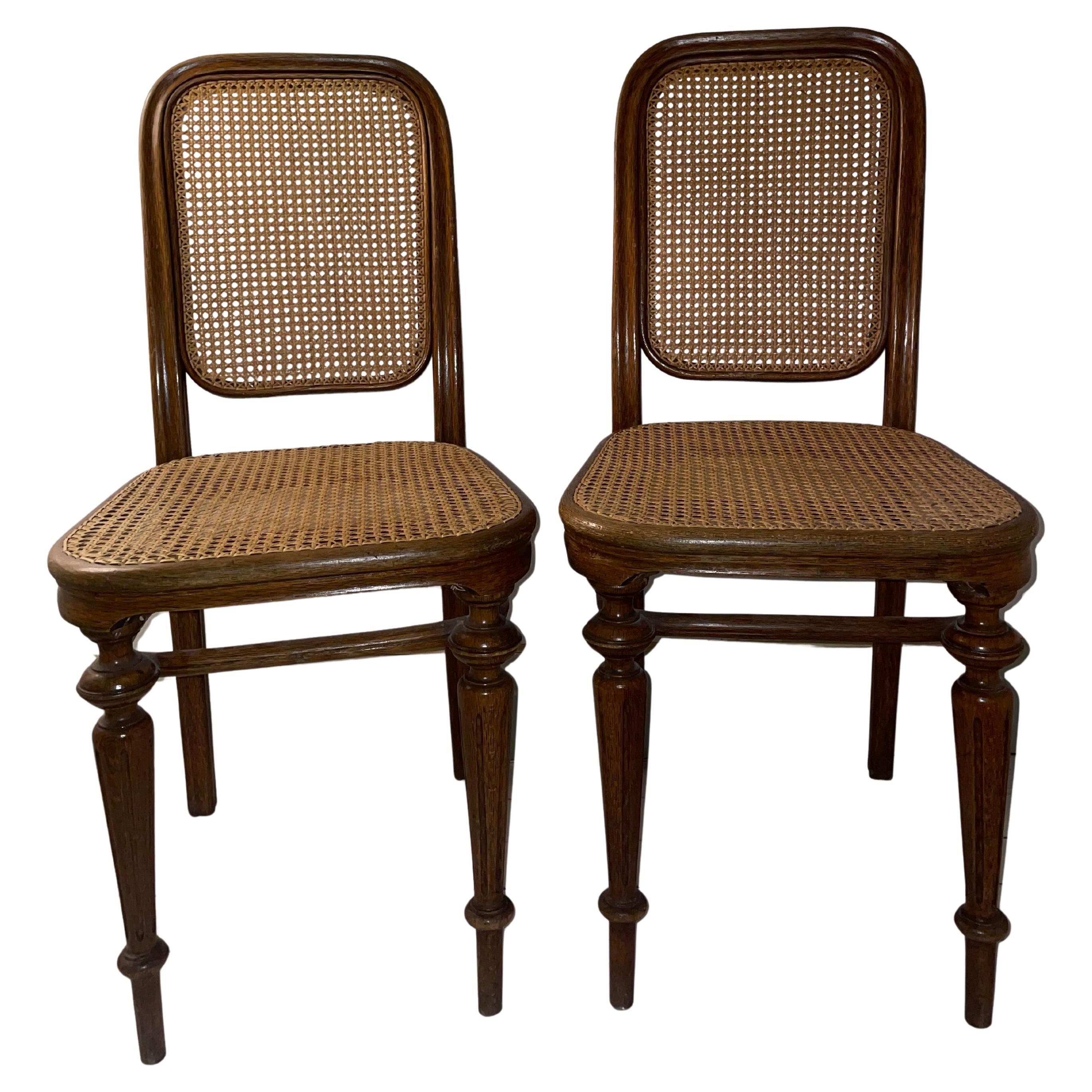 Rare Pair of Thonet Rattan Chairs, Made in 1890, Stable and Good Condition