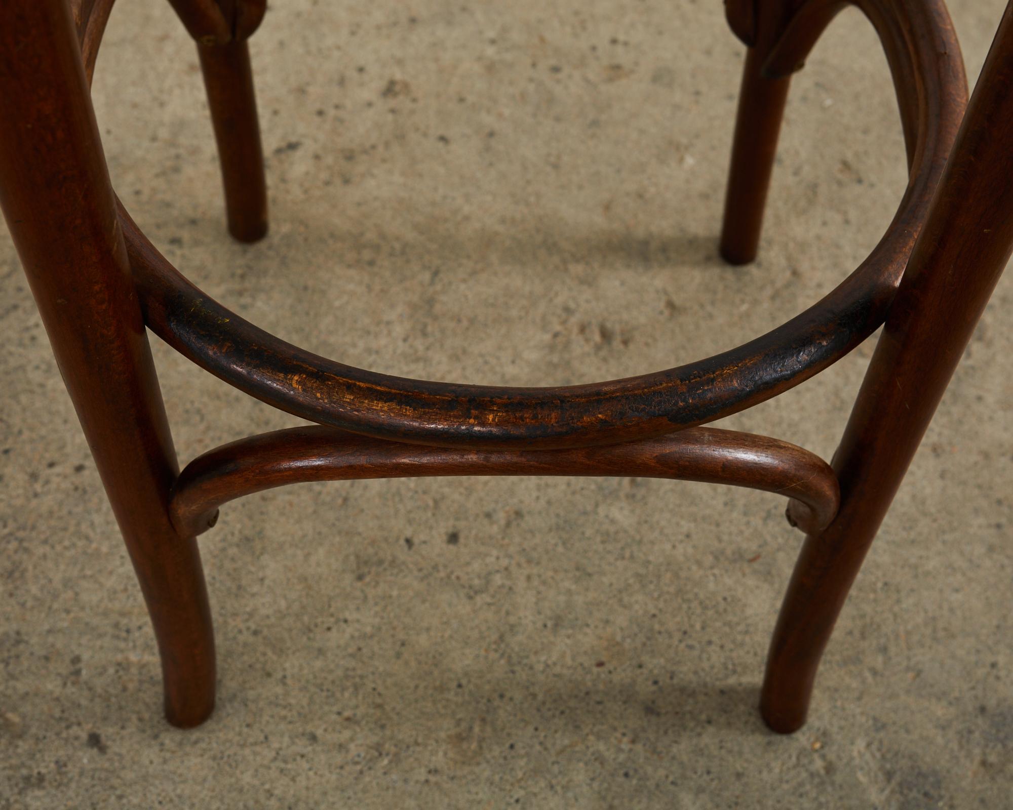 Pair of Thonet Romanian Bentwood Cane Bar Stools For Sale 3