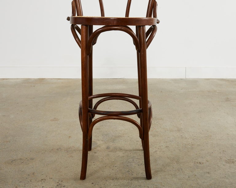 Pair of Thonet Romanian Bentwood Cane Bar Stools For Sale at 1stDibs