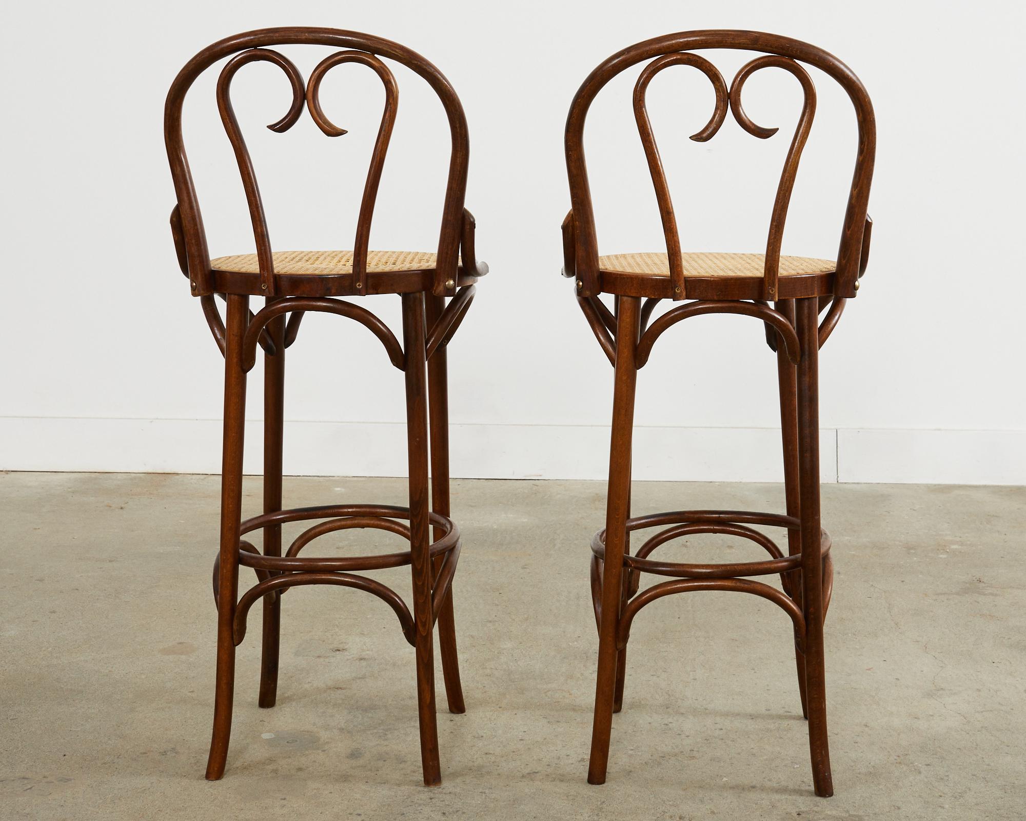 Pair of Thonet Romanian Bentwood Cane Bar Stools For Sale 13