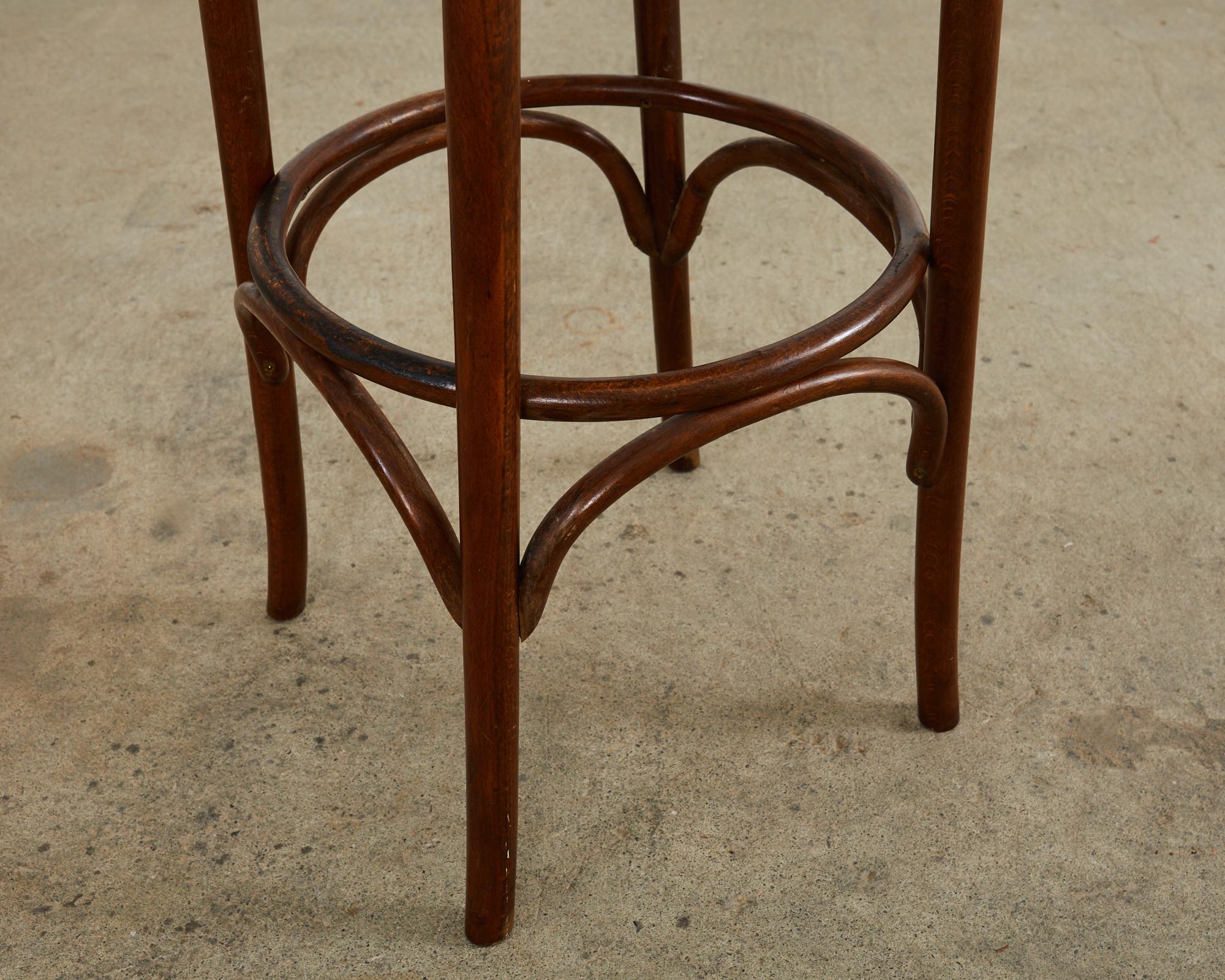 Hand-Crafted Pair of Thonet Romanian Bentwood Cane Bar Stools For Sale