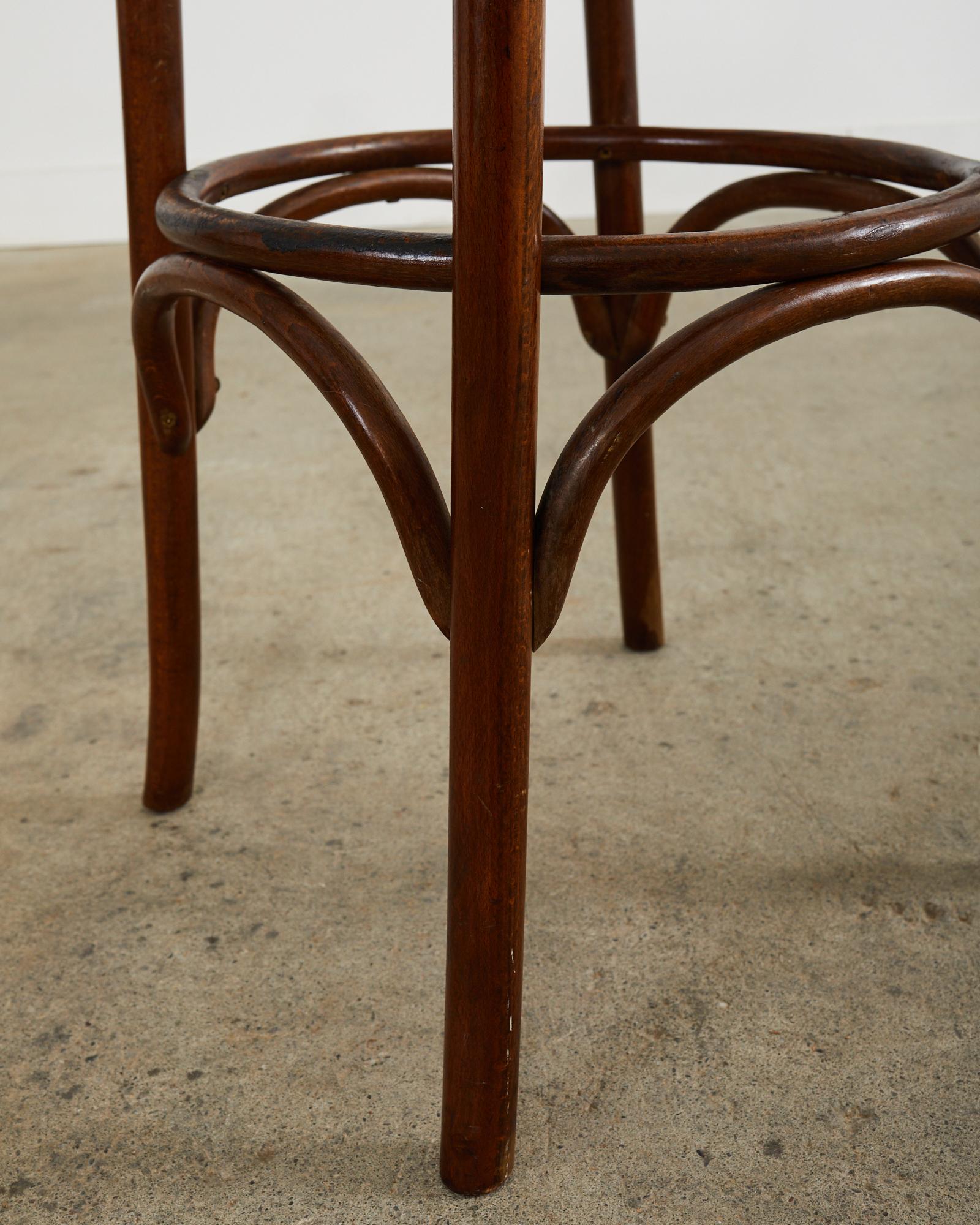 20th Century Pair of Thonet Romanian Bentwood Cane Bar Stools For Sale