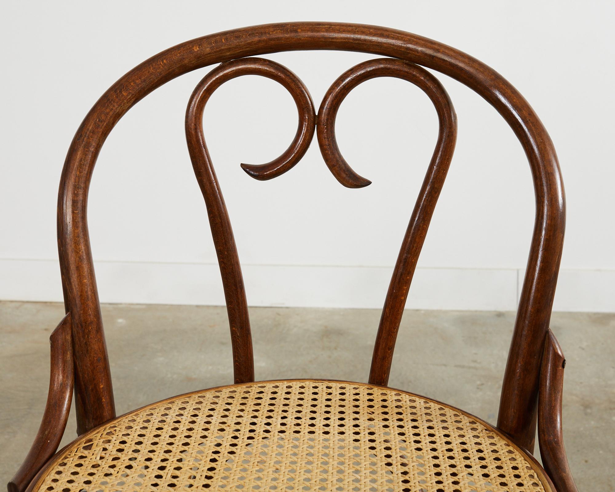 Pair of Thonet Romanian Bentwood Cane Bar Stools For Sale 1