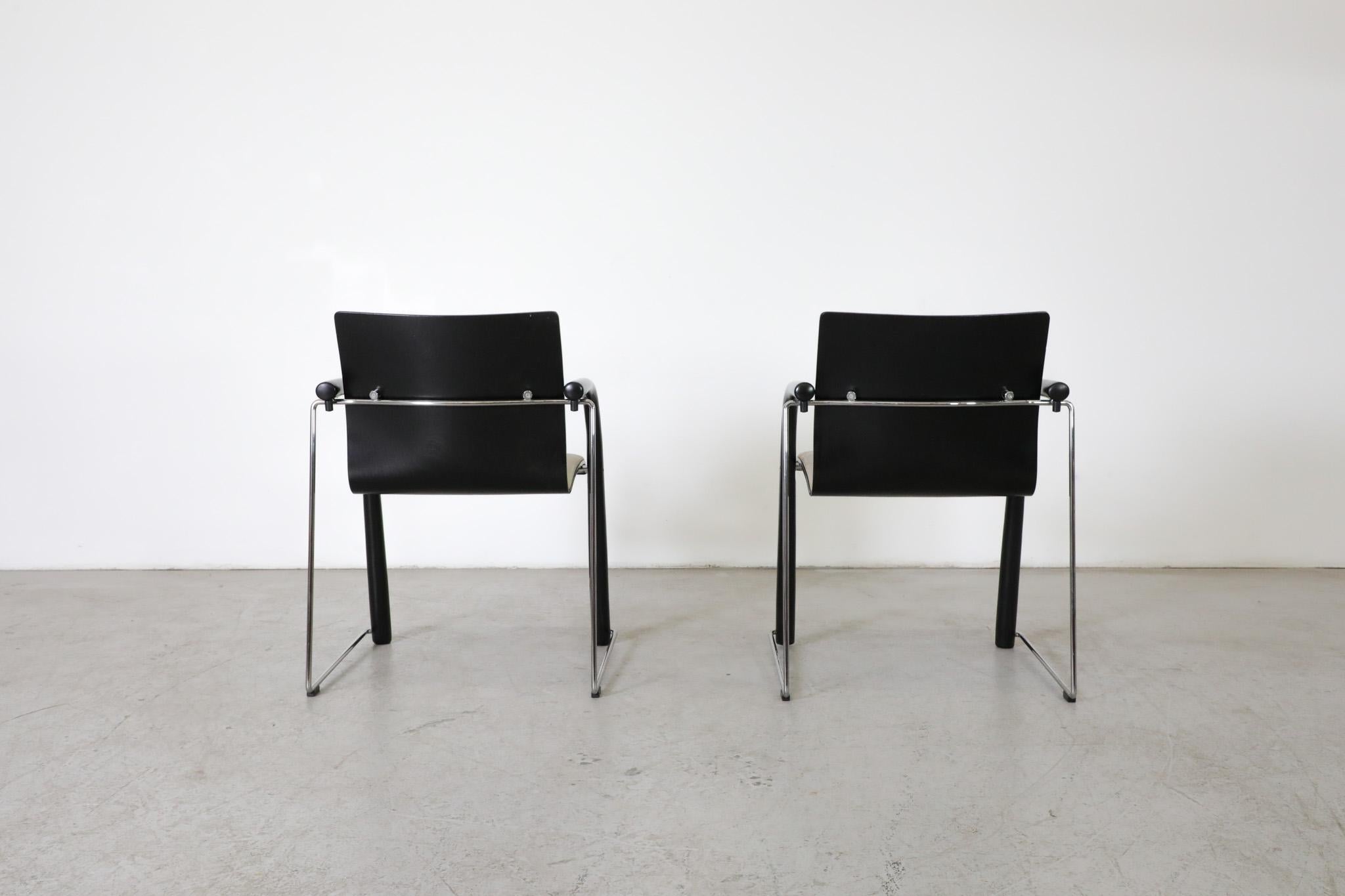 Austrian Pair of Thonet S320 by Wulf Schneider & Ulrich Böhme Chairs w/ Black Curved Arms For Sale