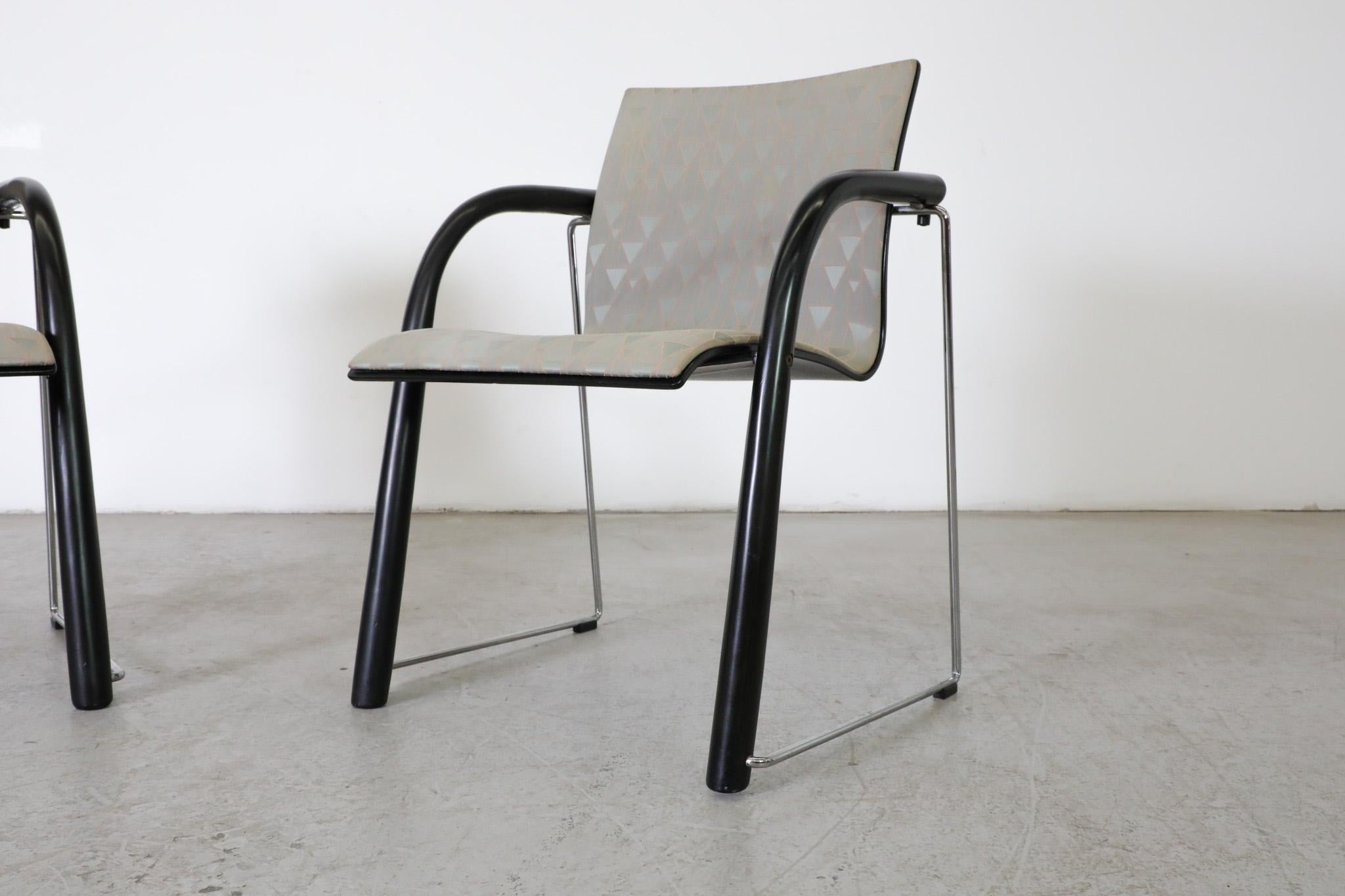 Fabric Pair of Thonet S320 by Wulf Schneider & Ulrich Böhme Chairs w/ Black Curved Arms For Sale