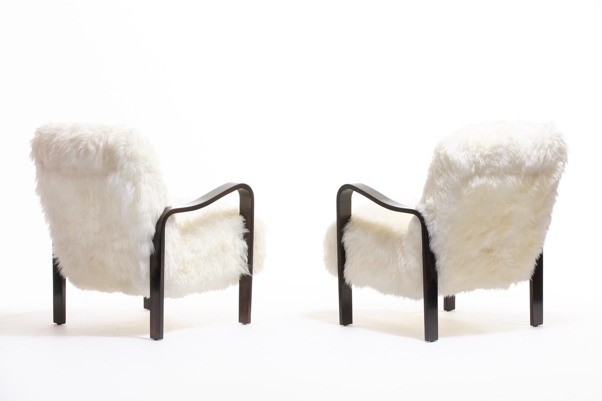 Pair of Thonet Sculptural Bentwood and Ivory Sheepskin Armchairs, circa 1950 8