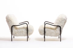 Pair of Thonet Sculptural Bentwood and Ivory Sheepskin Armchairs, circa 1950
