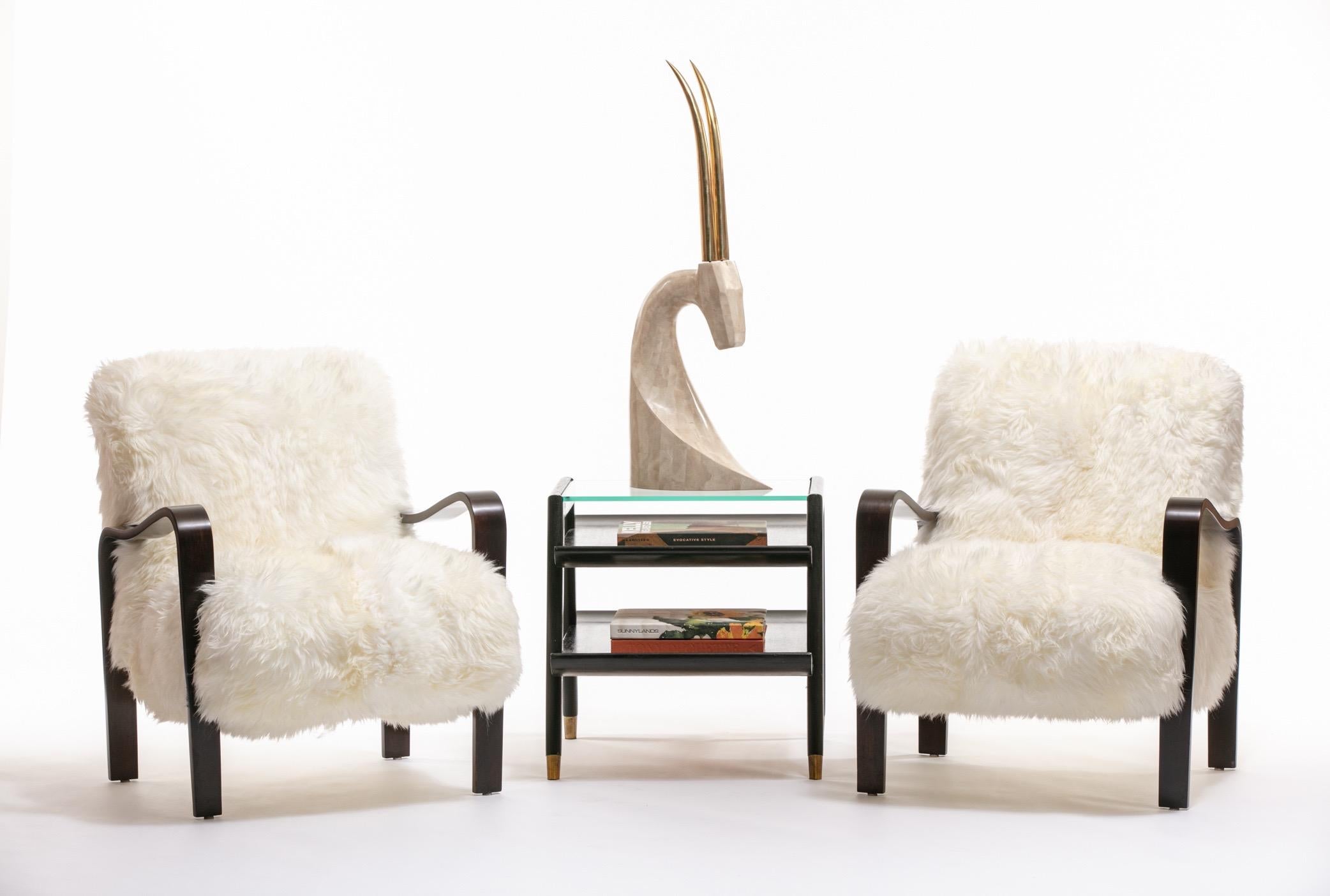American Pair of Thonet Sculptural Bentwood and Ivory Sheepskin Armchairs, circa 1950