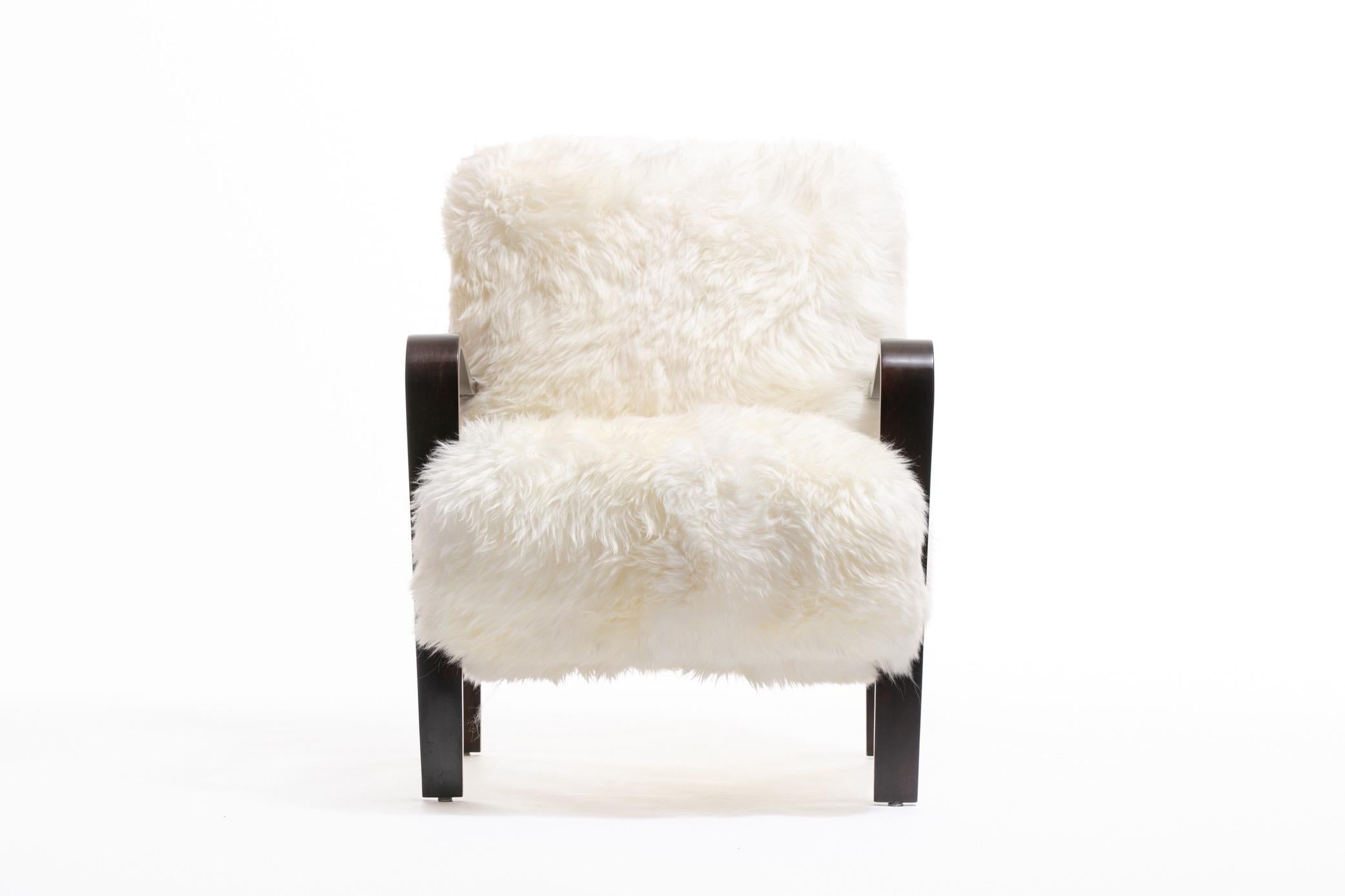 Pair of Thonet Sculptural Bentwood and Ivory Sheepskin Armchairs, circa 1950 In Good Condition In Saint Louis, MO