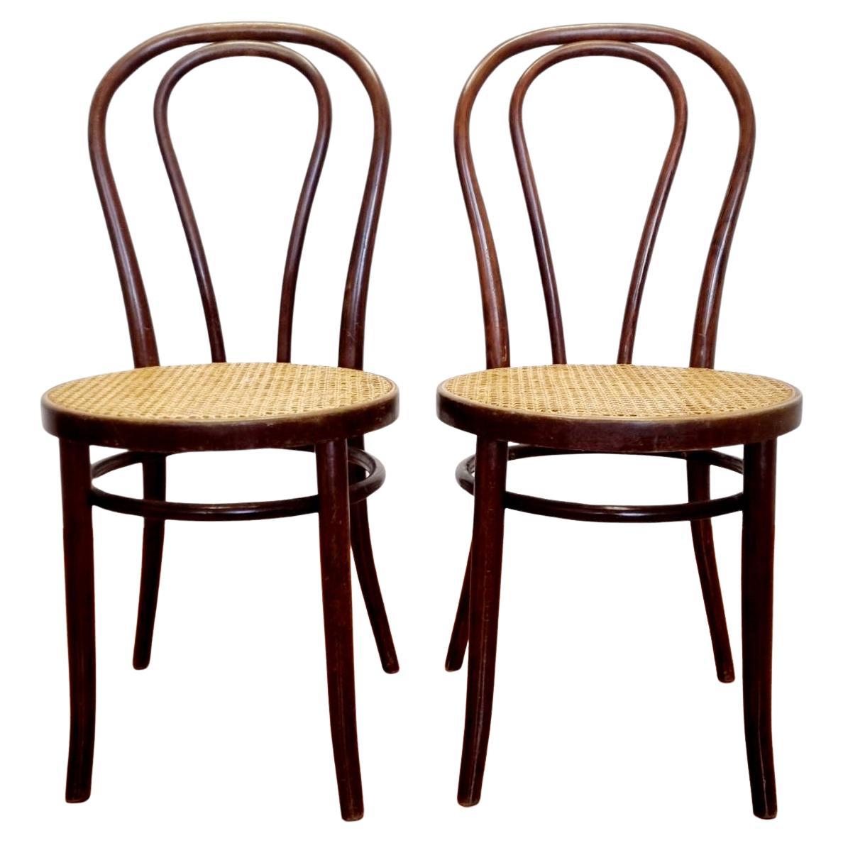 Pair of Thonet Style Bentwood Dining Chairs, Italy 60s For Sale