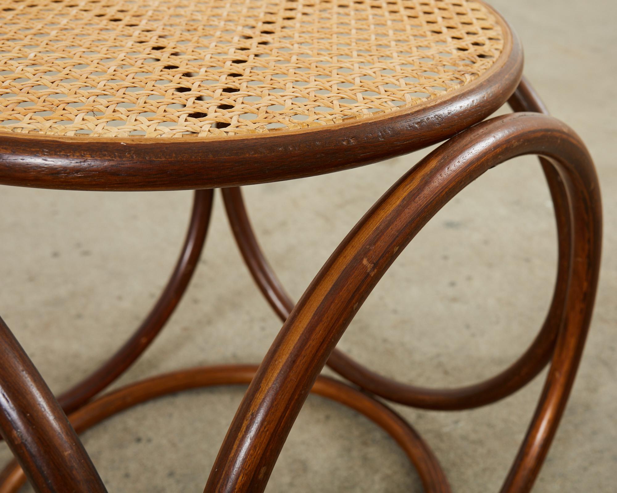 Pair of Thonet Style Bentwood Rattan Cane Drink Table Stools  8