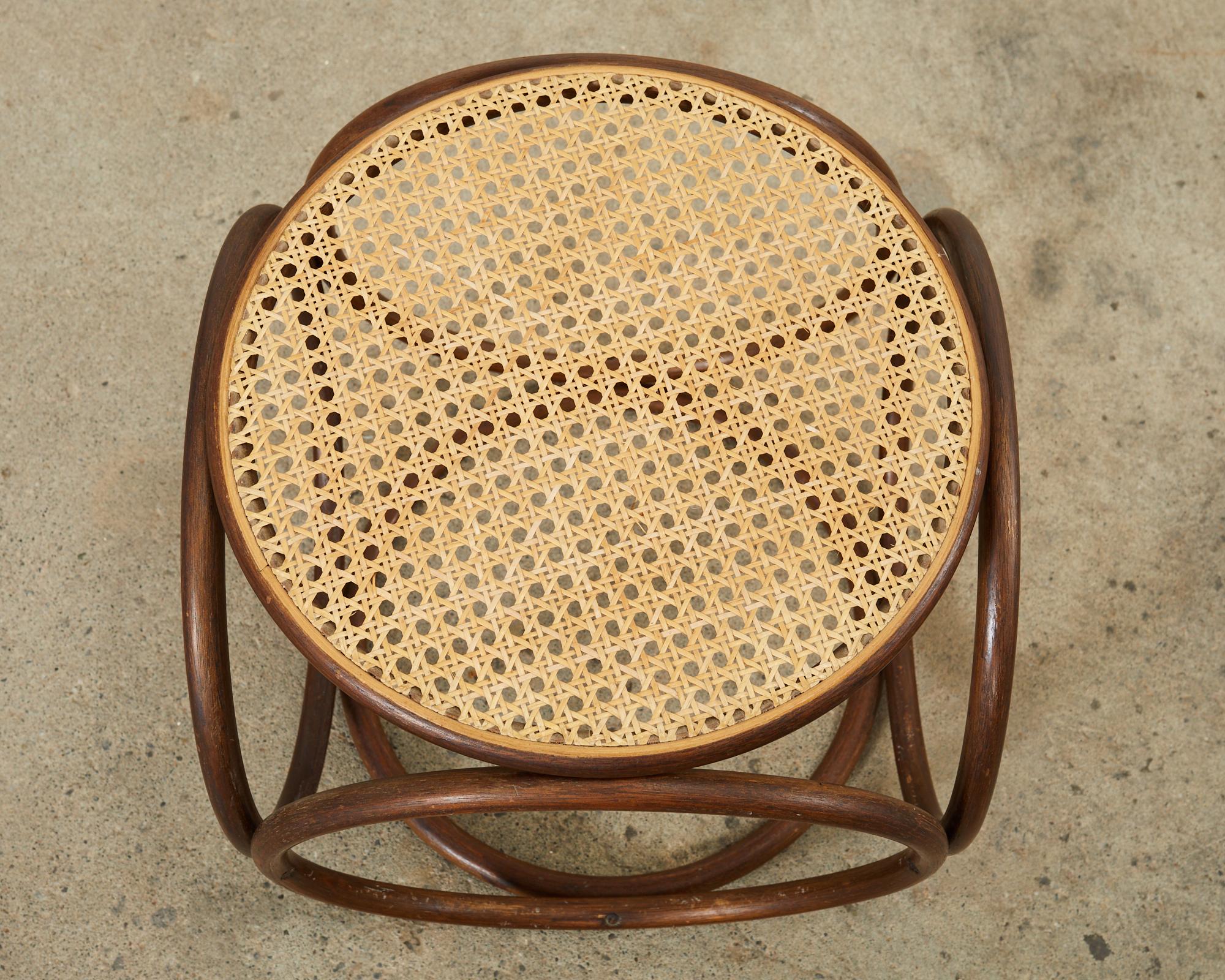 Pair of Thonet Style Bentwood Rattan Cane Drink Table Stools  2