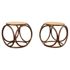 Pair of Thonet Style Bentwood Rattan Cane Drink Table Stools