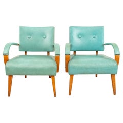 Pair of Thonet Style Leather Covered Armchairs