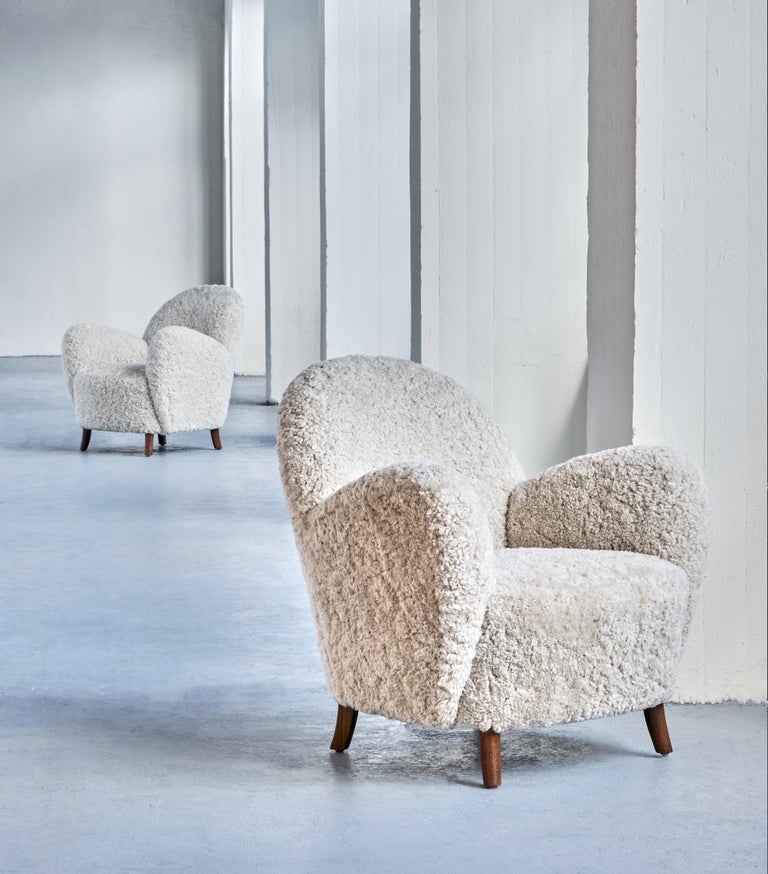 Pair of Thorald Madsen Armchairs in Sheepskin and Beech, Denmark, Mid 1930s 10