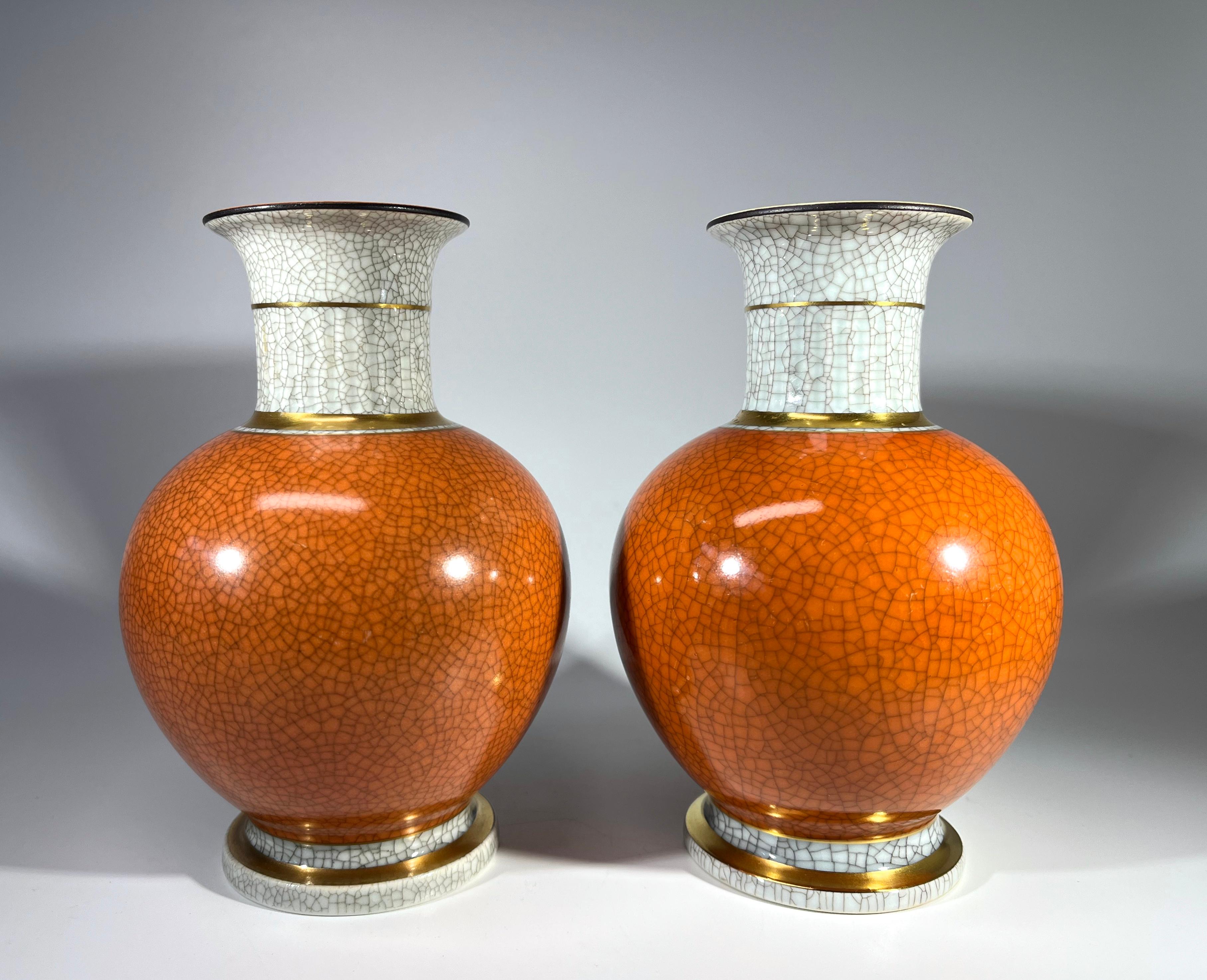 Scandinavian Modern Pair Of Thorkild Olsen For Royal Copenhagen Terracotta Crackle Glazed Ball Vases