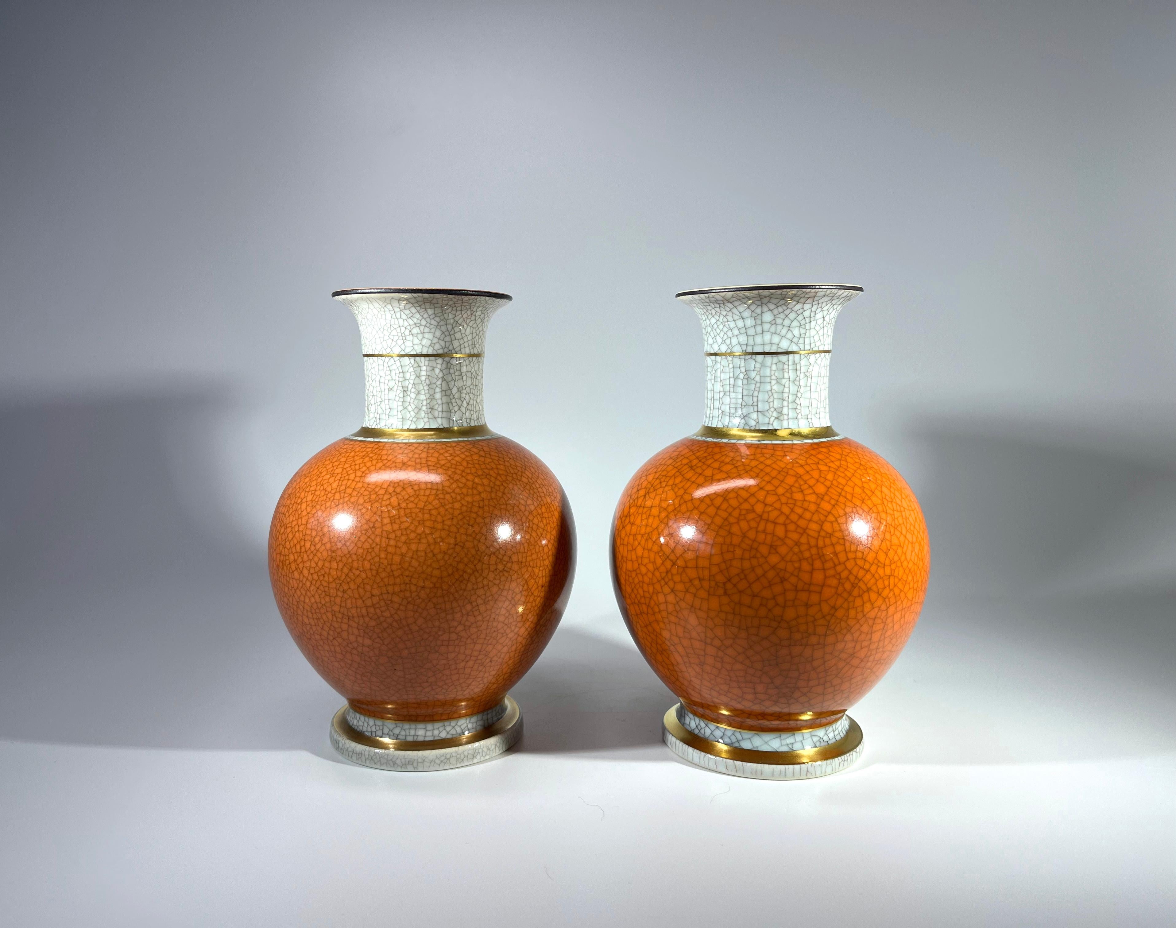 Pair Of Thorkild Olsen For Royal Copenhagen Terracotta Crackle Glazed Ball Vases In Good Condition In Rothley, Leicestershire