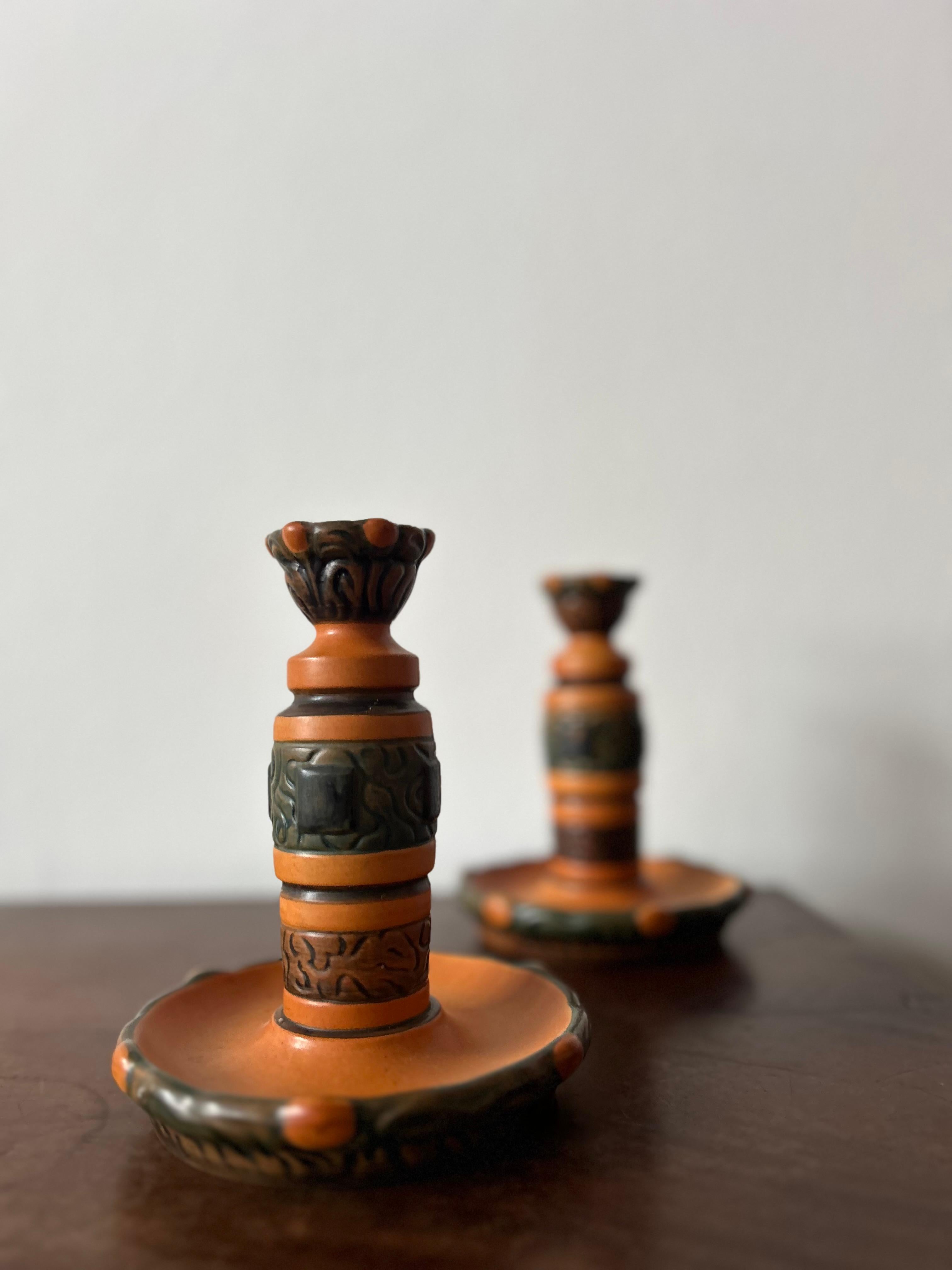 Arts and Crafts Pair of Thorvald Bindesbøll Candle Sticks for P Ipsens Enke, Denmark 1900’s For Sale