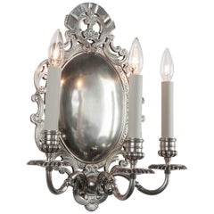 Pair of Three-Arm Oval Silver Plate Sconces by Edward F. Caldwell, circa 1920s