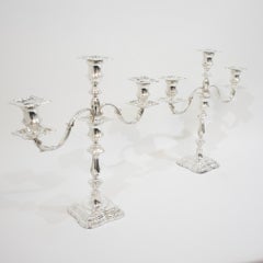 Pair of Three Branch Silver Candelabra