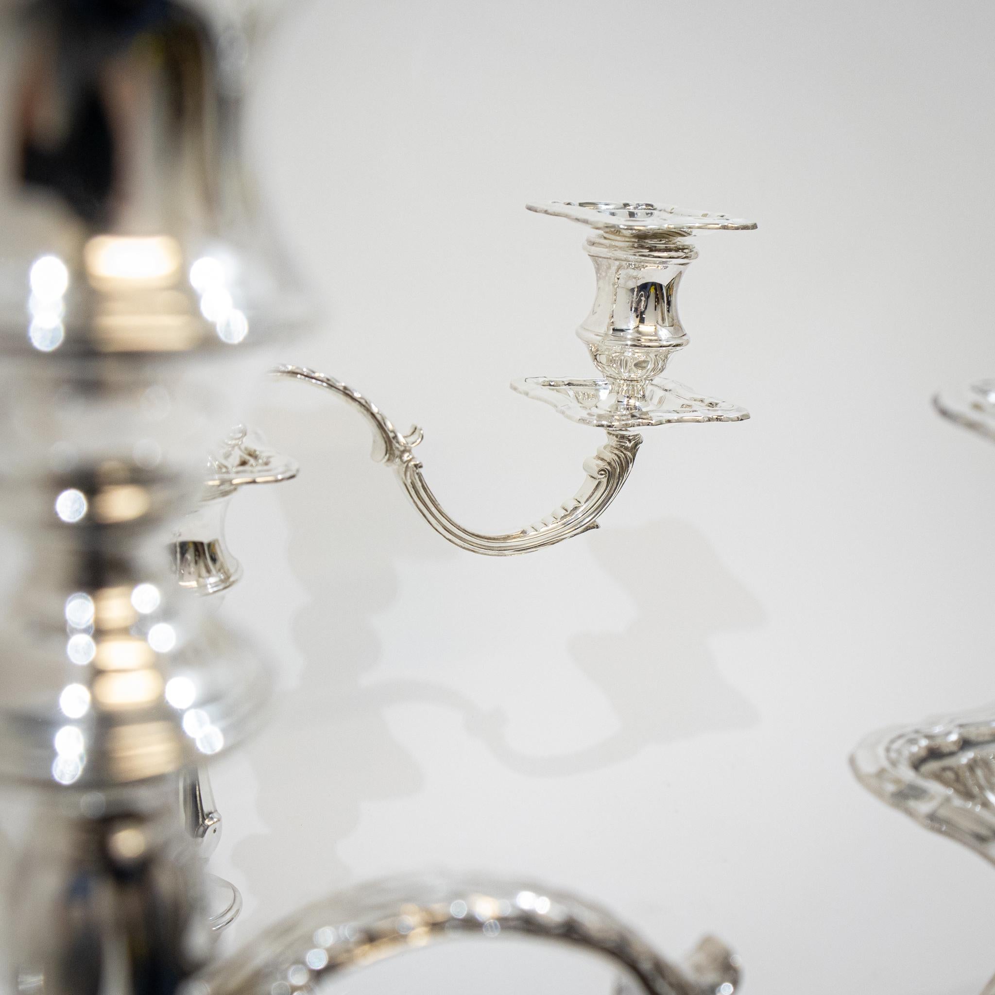 Pair of Three Branch Silver Candelabra In Good Condition For Sale In Newark, GB