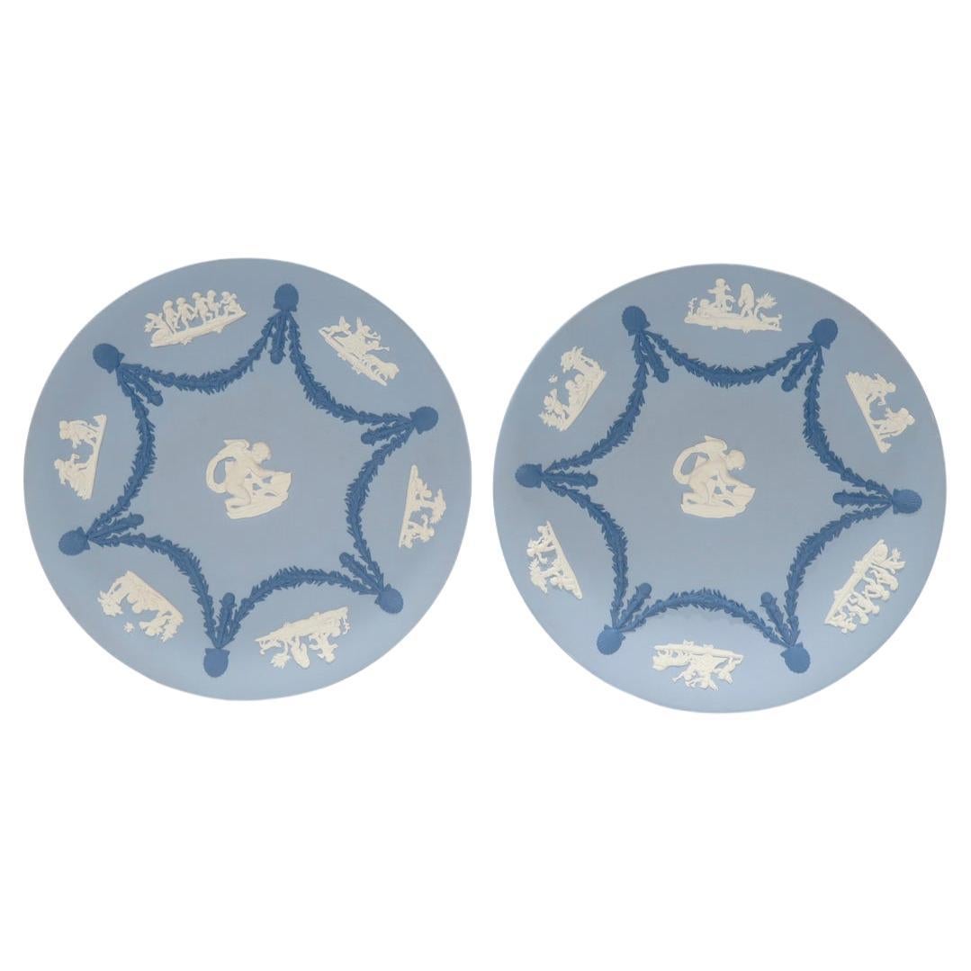Pair of Three-Color Wedgwood Blue Jasperware Plates signed by Lord Wedgwood For Sale