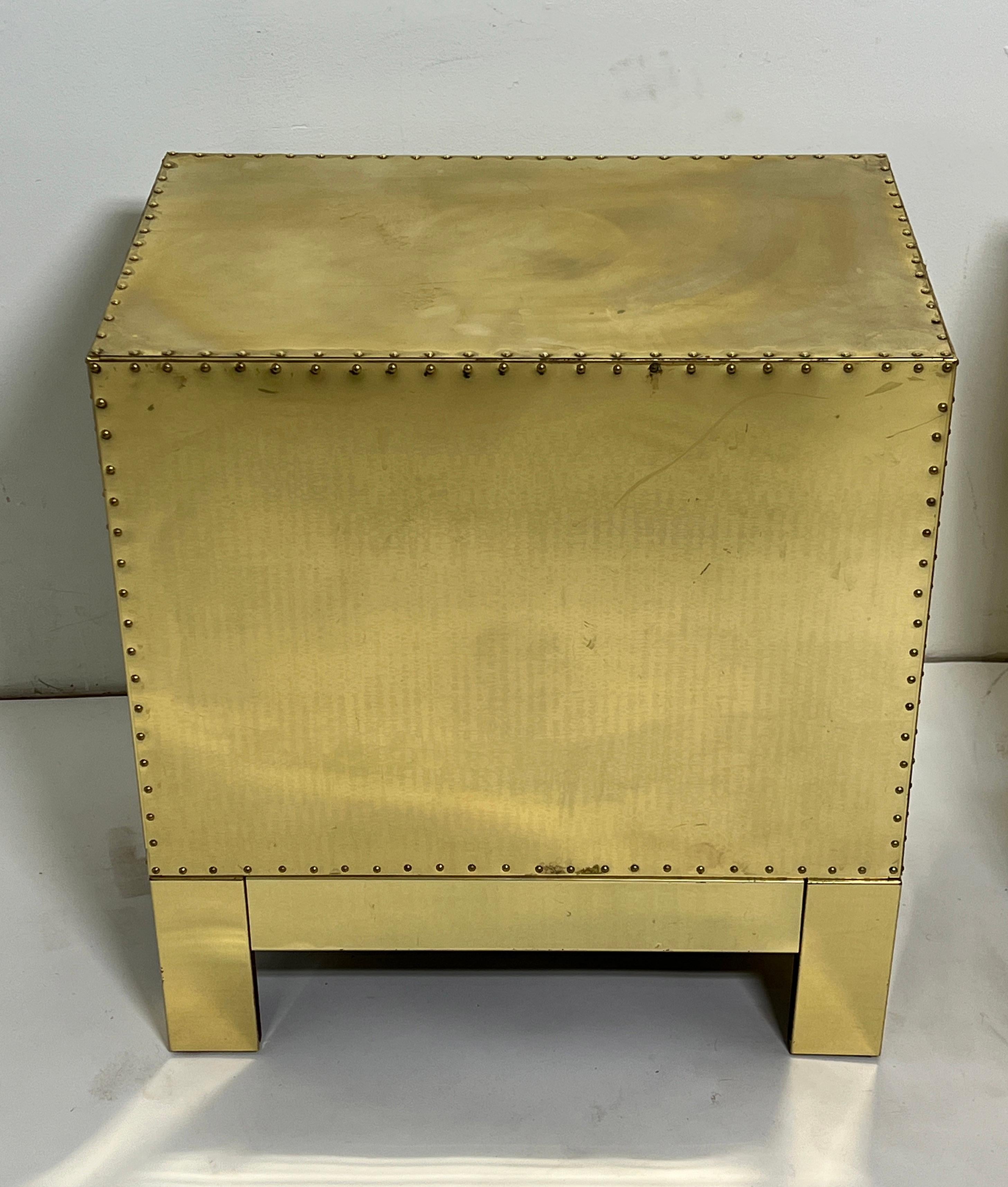 Pair of Three Drawer Brass Clad Chests in Manner of Sarreid, Circa 1970s For Sale 5