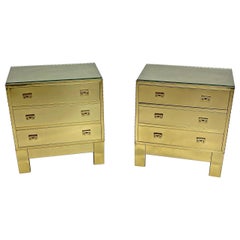 Pair of Three Drawer Brass Clad Chests in Manner of Sarreid, Circa 1970s