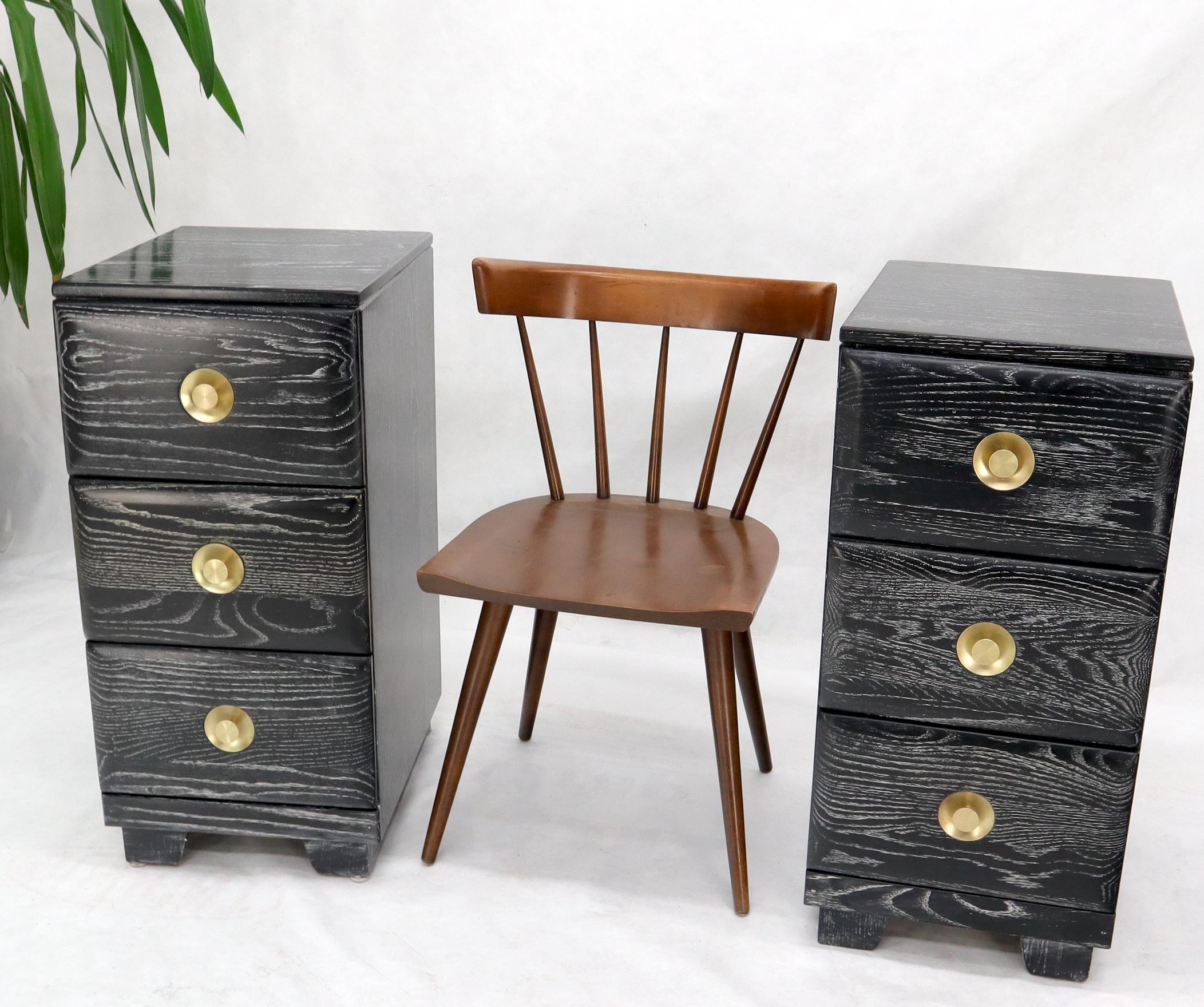 Pair of Three-Drawer Ceruised Oak Nightstands End Tables For Sale 6