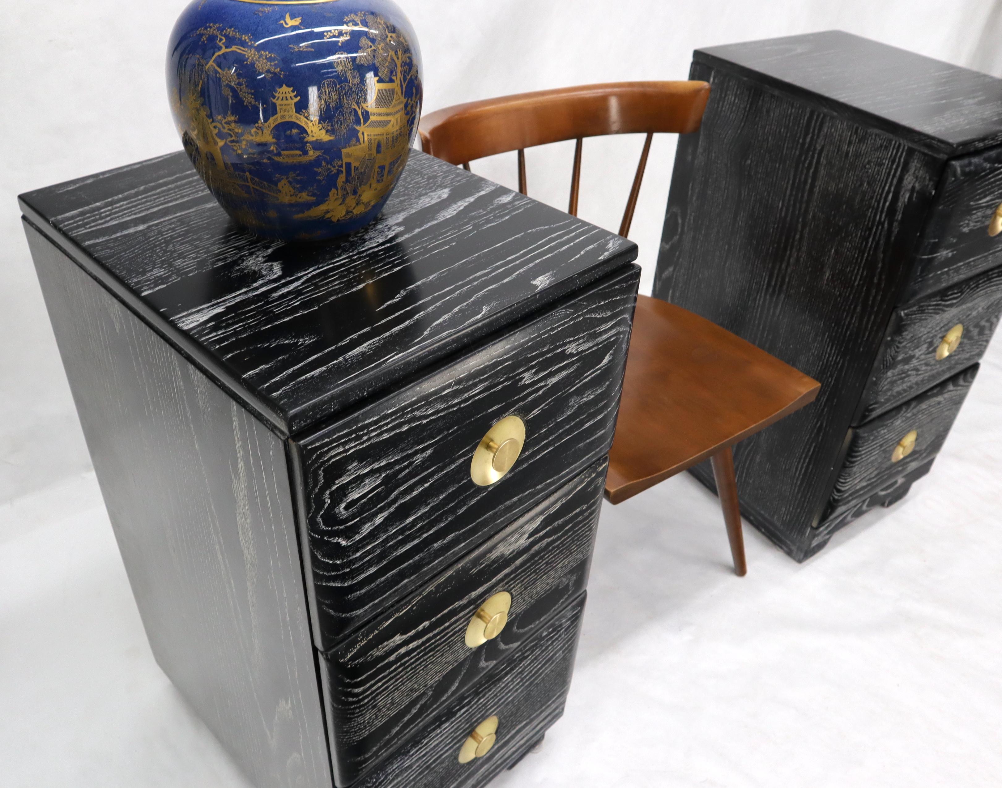 Mid-Century Modern Pair of Three-Drawer Ceruised Oak Nightstands End Tables