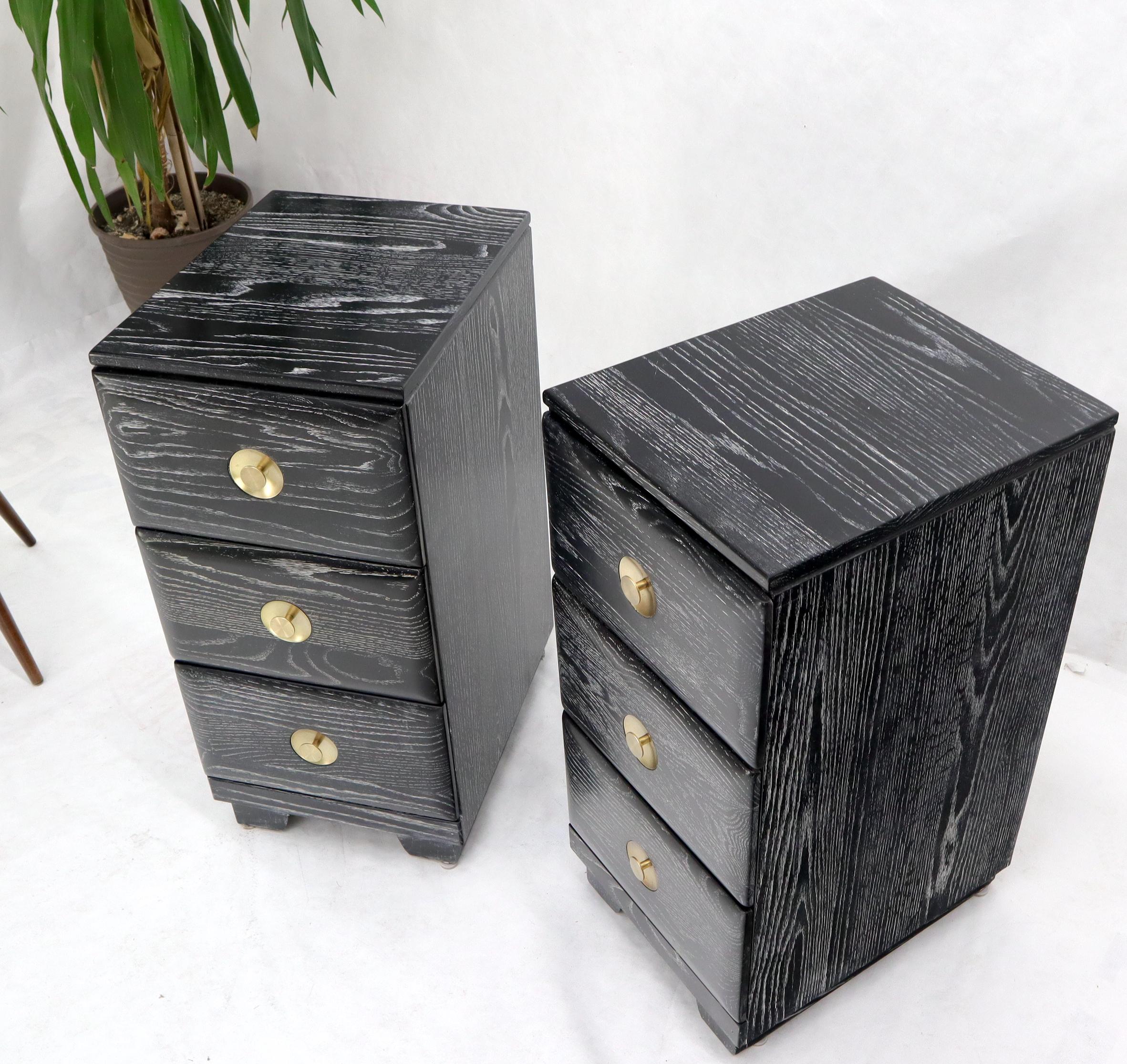 Pair of Three-Drawer Ceruised Oak Nightstands End Tables For Sale 1