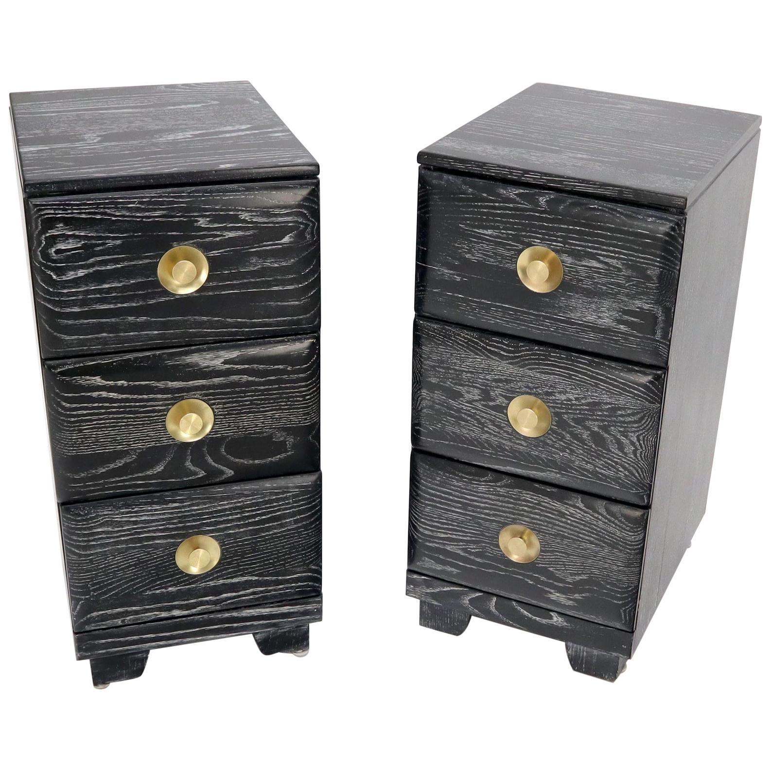 Pair of Three-Drawer Ceruised Oak Nightstands End Tables For Sale