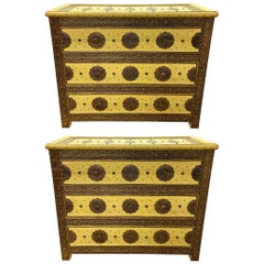Three-Drawer Commodes, Chests or Nightstands in Hollywood Regency Style, a Pair 