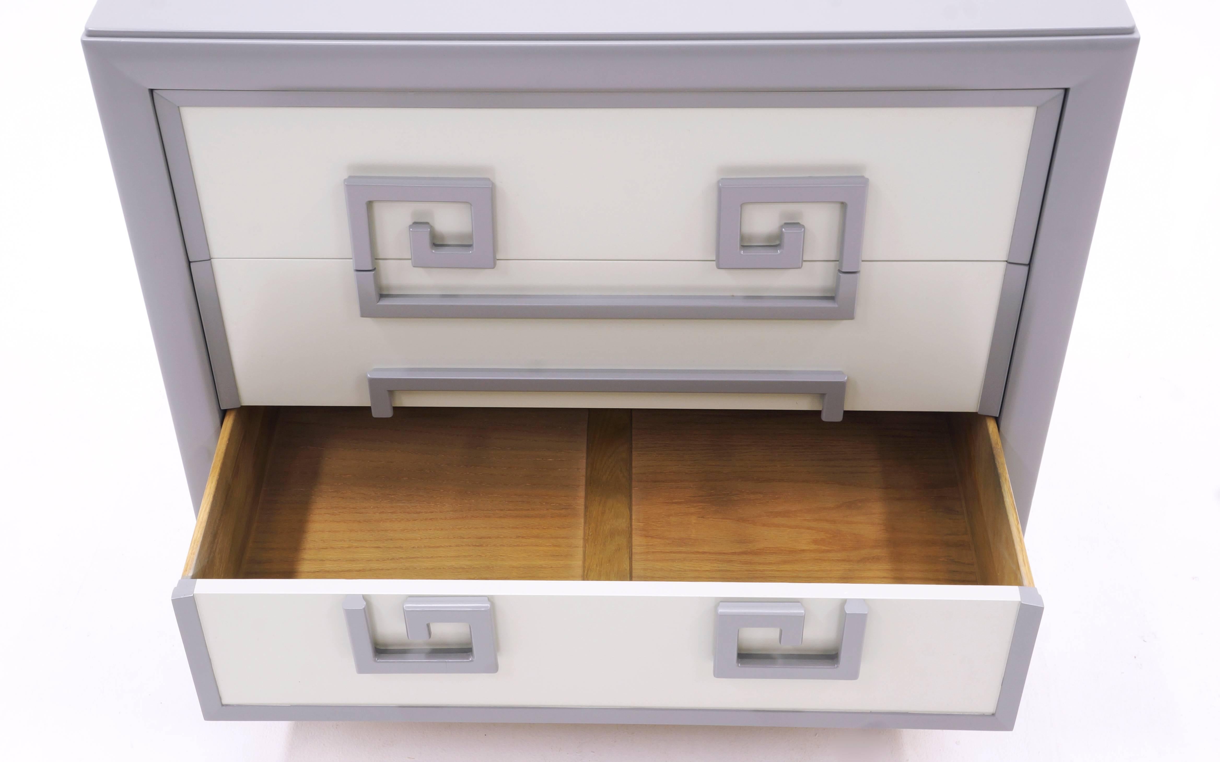 American Pair of Three-Drawer Dressers by Kittinger, Expertly Restored, Greek Key Pulls