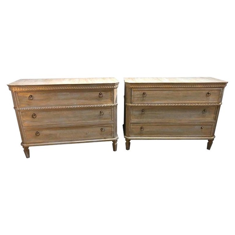 Pair of Three Drawer European Chests Painted with Gold Wash