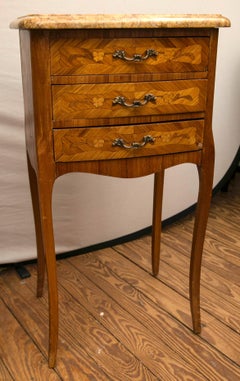 Pair of Three-Drawer Marble-Top Bedside or End Tables